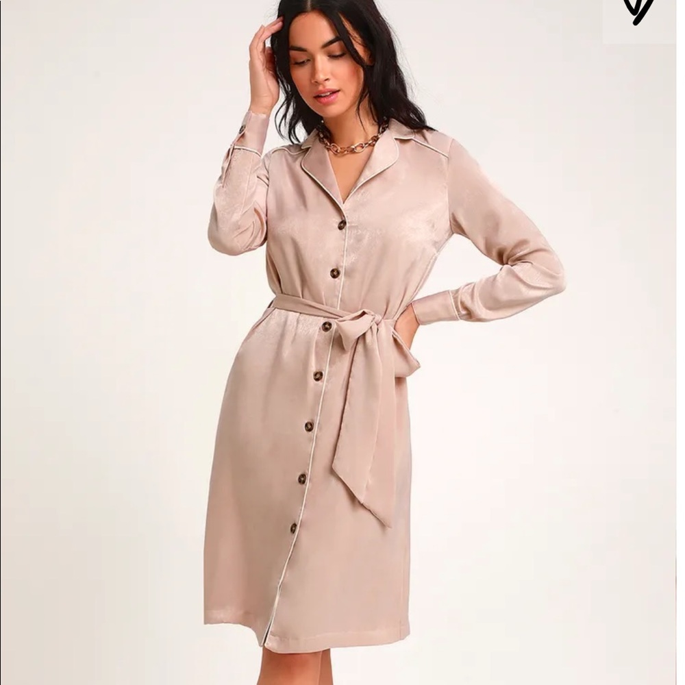 Lulus Elise Satin Midi Shirt Dress